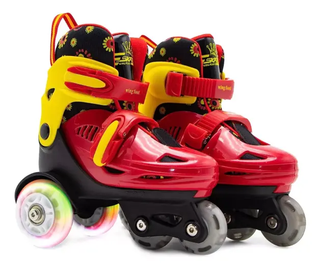 SET PATINES LED- KIT PROTECCION (Rojo/Flores)
