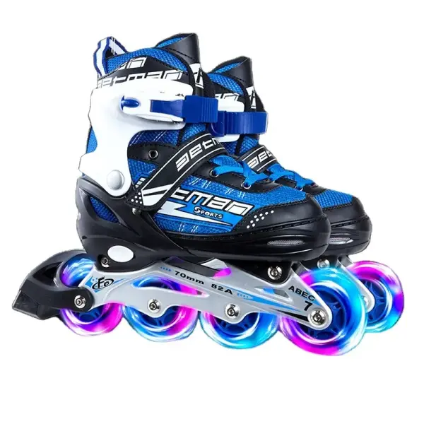 PATINES EN LINEA LUZ LED (NEGROS/AZUL) - Imagen 4