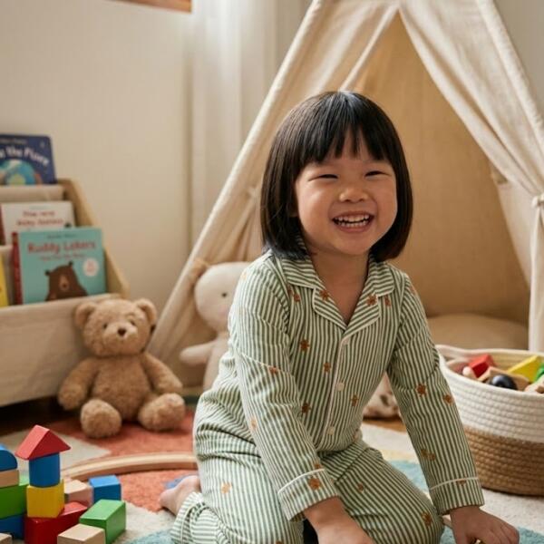 Set Pijama Infantil Rayas Verdes