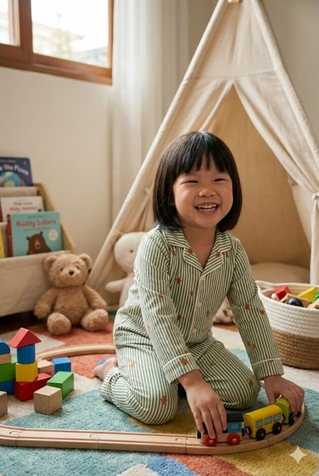 Set Pijama Infantil Rayas Verdes