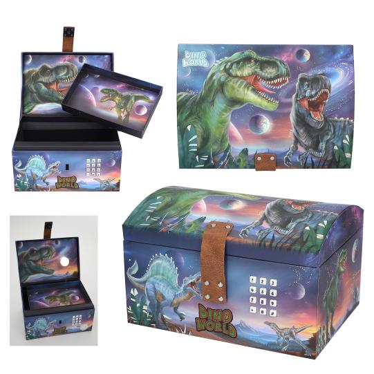 Dino World cofre del tesoro con código, sonido y luz