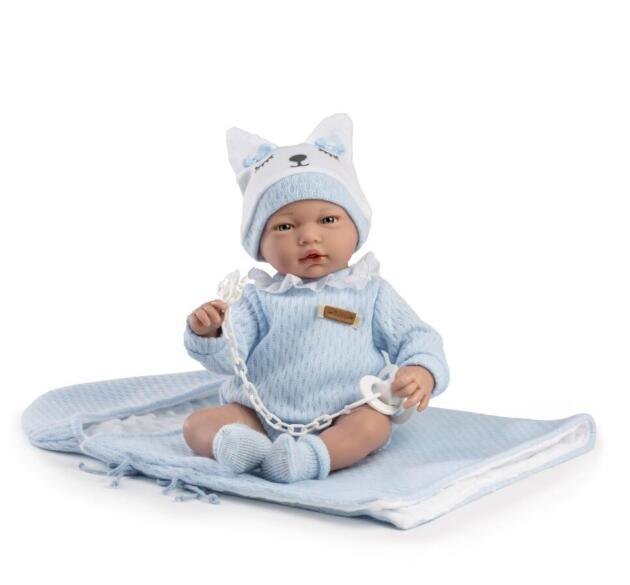 Muñeco Gael, pelele azul, peucos y manta - 38cm