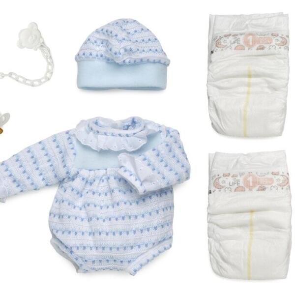 Ropa reborn Pelele y gorro de lana azul y blanco - 38cm