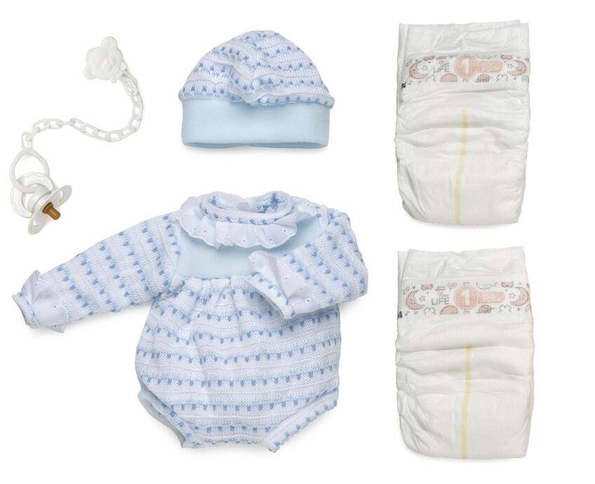 Ropa reborn Pelele y gorro de lana azul y blanco - 38cm