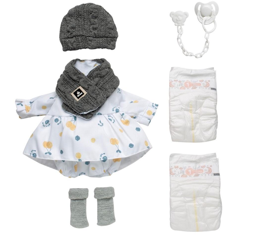 Ropa reborn, vestido con pololo, bufanda y gorro - 38